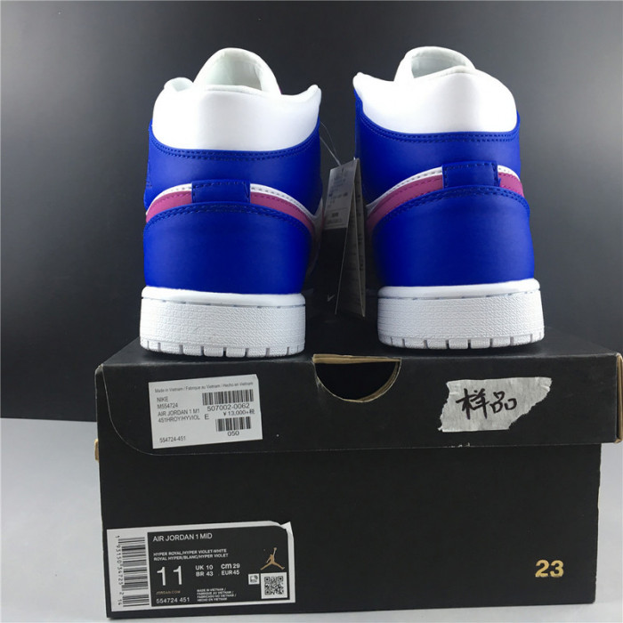 air jordan 1 mid hyper royal/hyper violet-white 554724-451