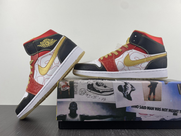 jordan 1 mid xq white black sport red - dv0576-176